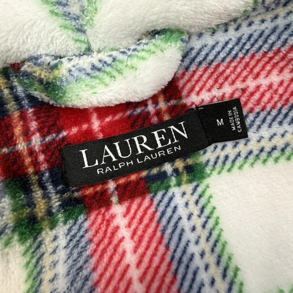 Ralph Lauren Women's Plush Soft Plaid Shawl-Collar Robe Cream Red MEDIUM NEW
